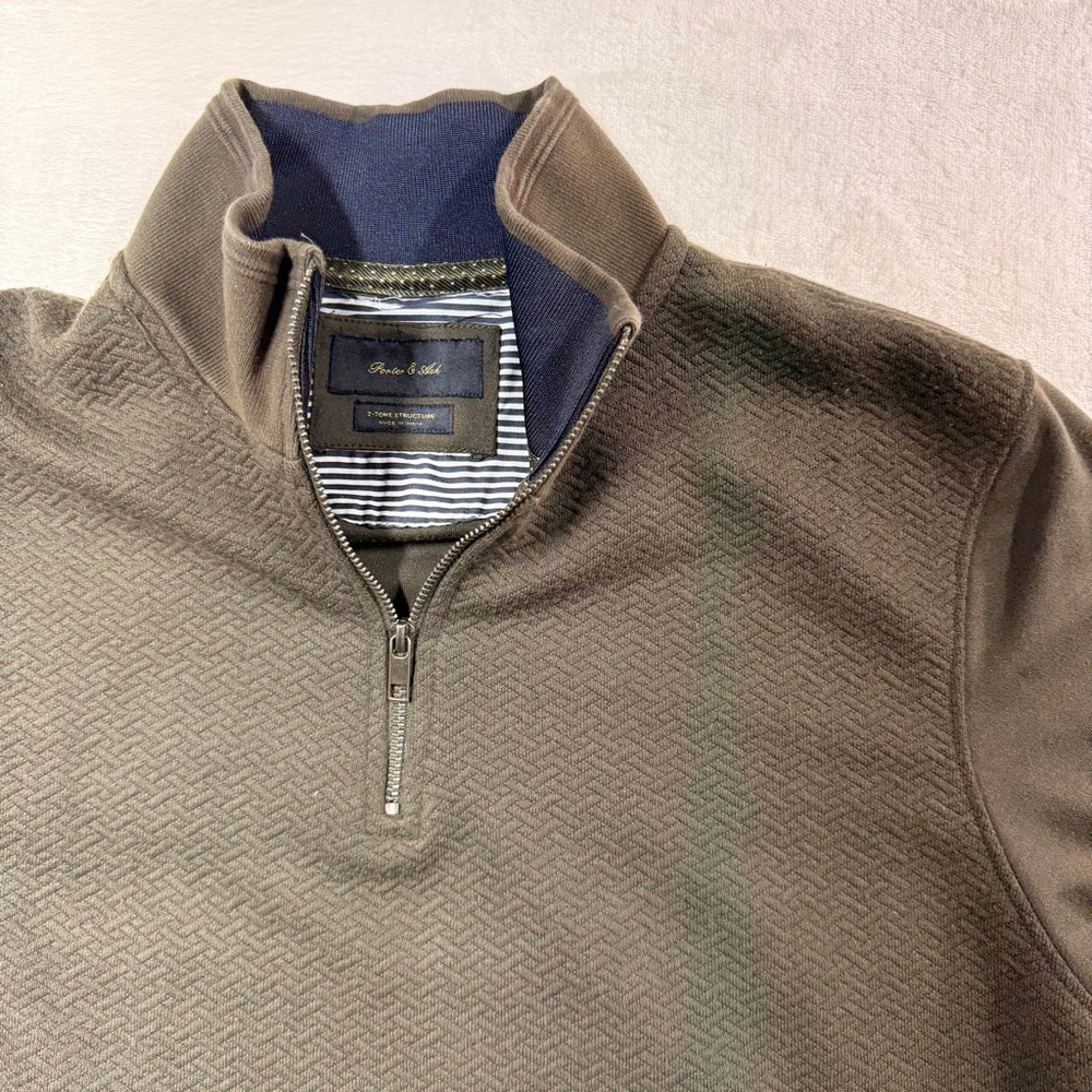 Men's Porter & Ash‎ Brown Quarter Zip Sweater Medium Olive